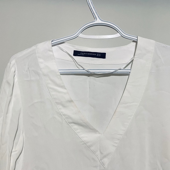 Zara | White Mesh V-Neck Long Sleeve Blouse - Picture 4 of 4